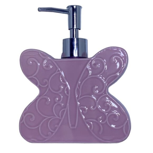 Matt & Maddie Butterfly Soap Lotion Dispenser Embossed 3D Floral Ceramic Pink - Picture 4 of 15